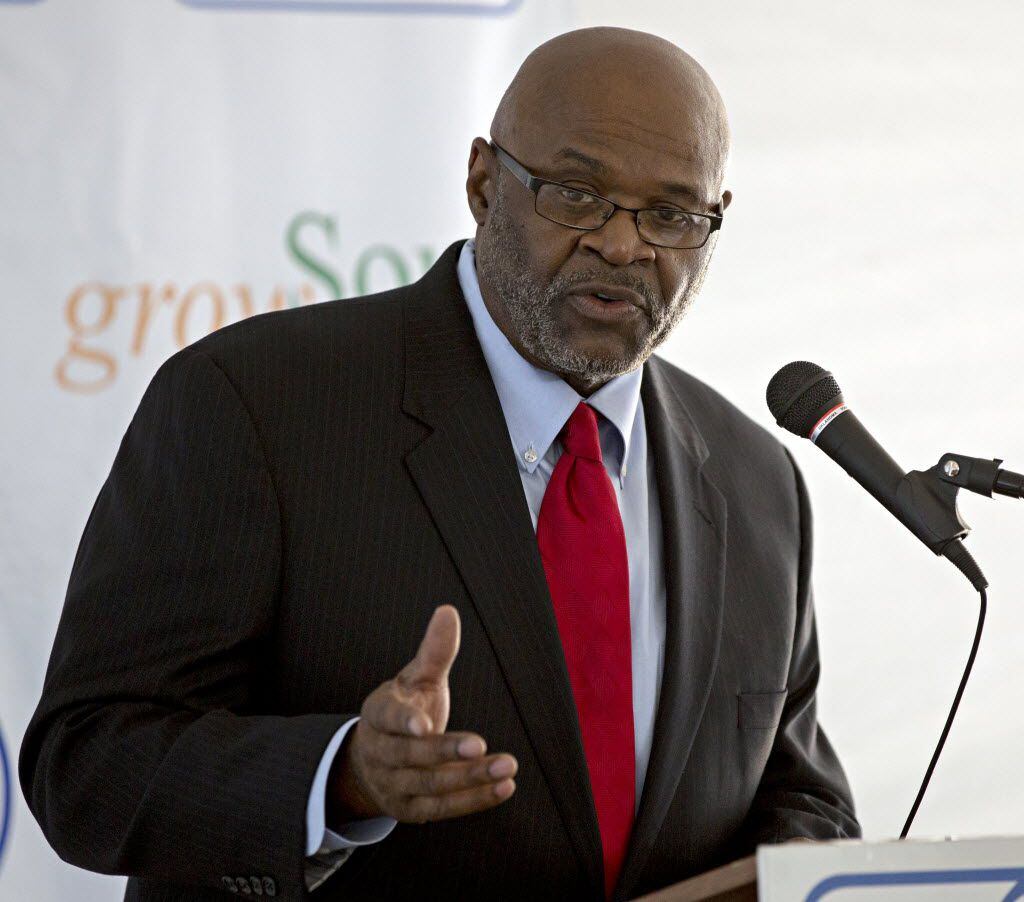 Sherman Roberts, president and CEO of City Wide Community Development Corporation, speaks during a grand opening event at Serenity Place in 2015. Roberts has been charged in a federal indictment alleging that he bribed two Dallas City Council members. 
