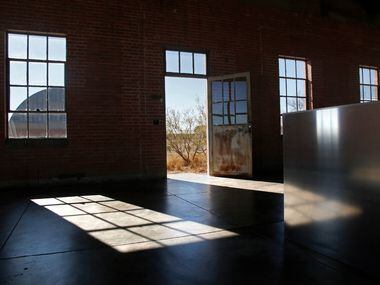View of outside from the last piece in the front barn, Donald Judd, 100 untitled works in...