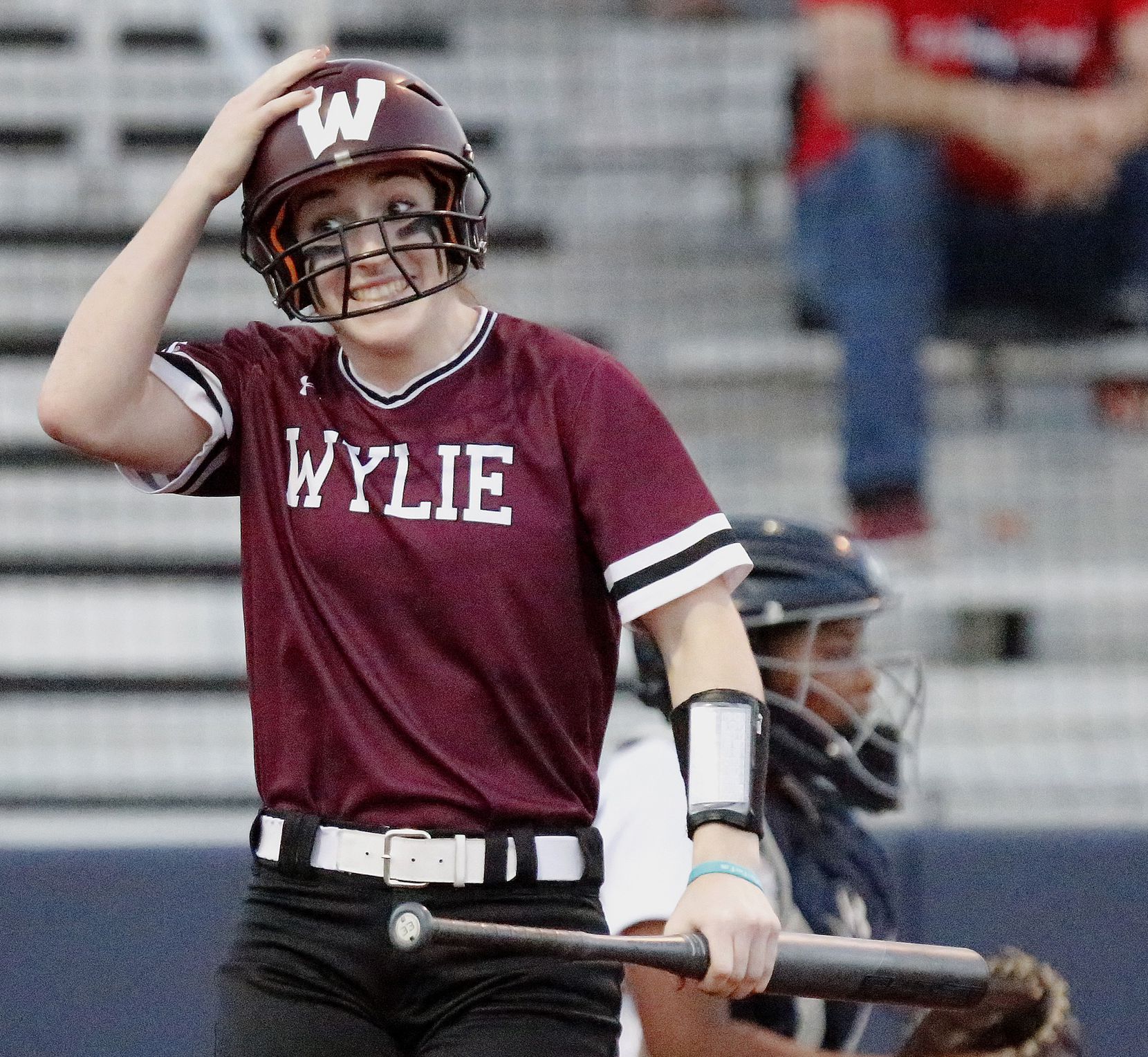 Wylie High School infielder Skyler Shaw (10) reacts to a pitch in the fourth inning as...
