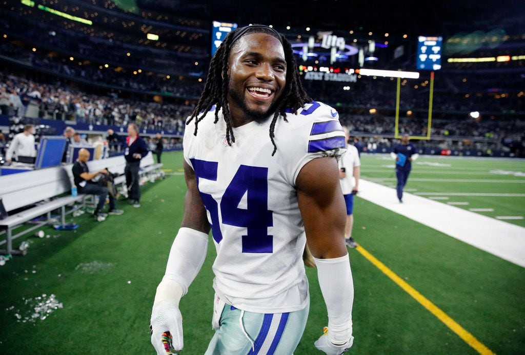 Dallas Cowboys middle linebacker Jaylon Smith (54) smiles after their win over the...