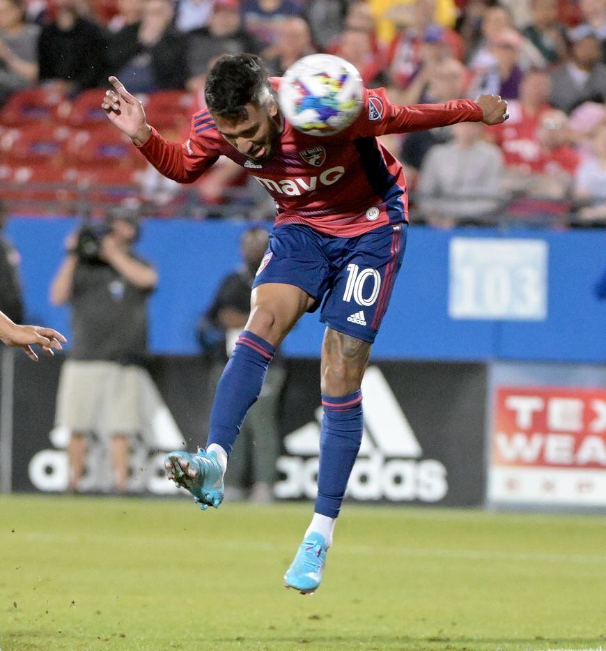 FC Dallas forward Jesús Ferreira (10) heads in his second goal of the game in the first half...