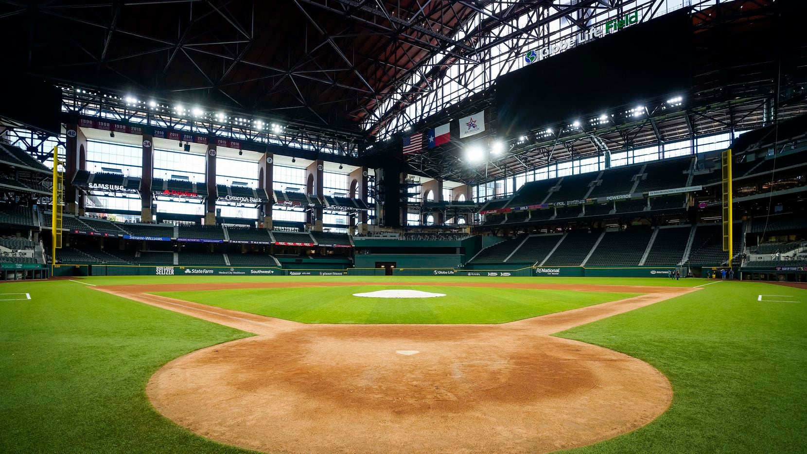 View of Globe Life Field from behind home plate photographed on Wednesday, June 24, 2020, in...