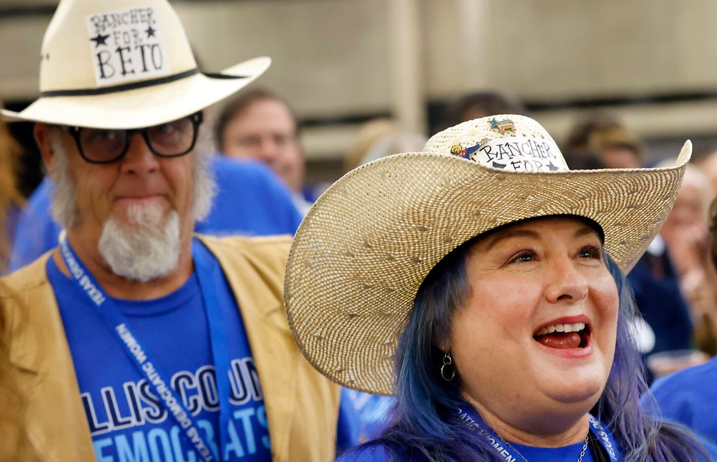 Wearing Ranchers for Beto cowboy hats, Sandy Emmons of Waxahachie, Texas and her husband...