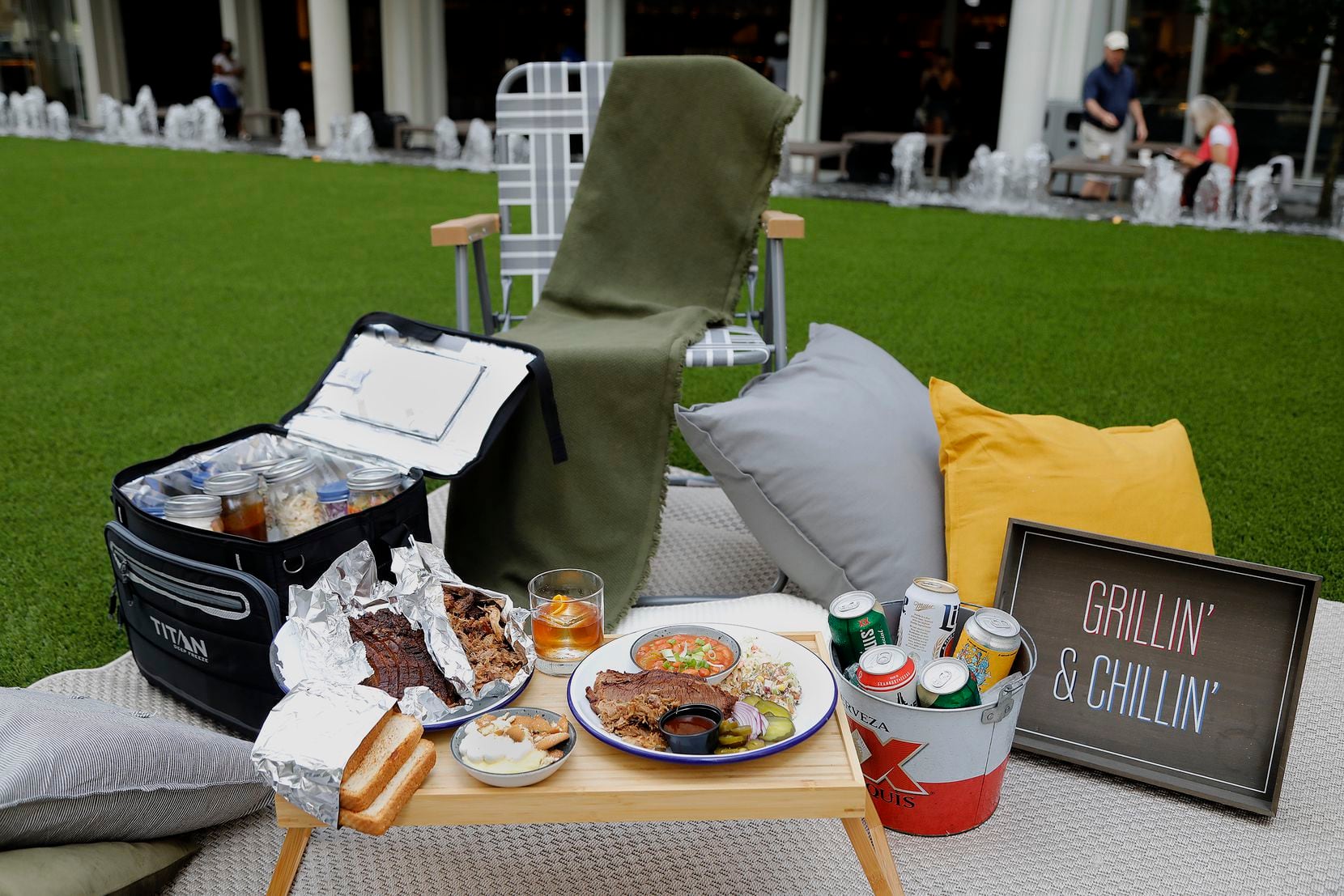 Jaxon Texas Kitchen and Beer Garden offers the Father’s Day cooler special, which can be set up on the lawn of the lawn of the A&T Discovery District in downtown Dallas.
