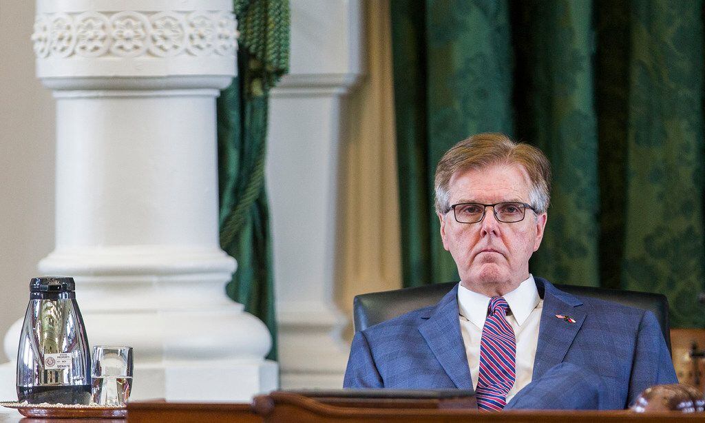 Texas Lt. Gov. Patrick looks on during the Texas Legislature's special session as Senators...