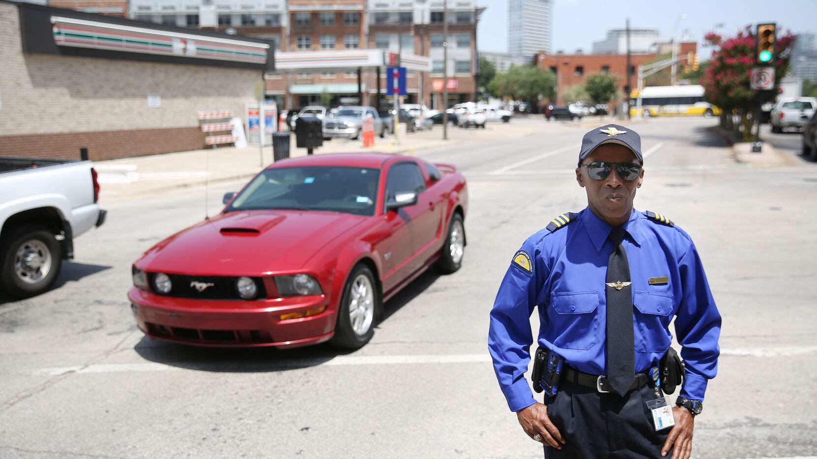 DART bus driver Don Washington stands near a 7-Eleven in the West End of Dallas Monday July...