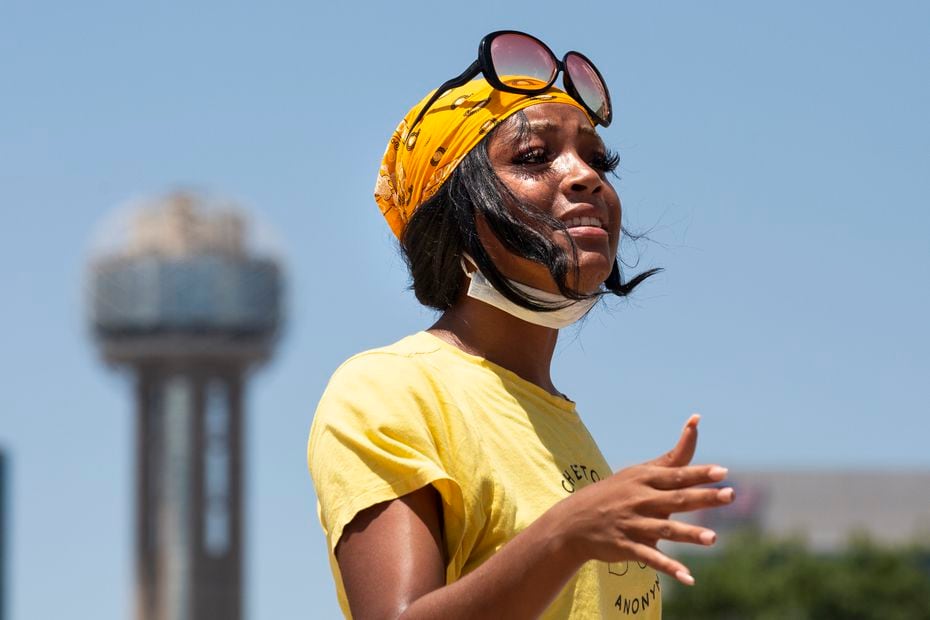 Jaida Walcott delivers an impassioned address to protesters at a silent demonstration at...