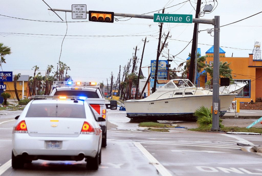 A boat is located on land after Hurricane Harvey landed in the Coast Bend area on Saturday, Aug. 26, 2017, in Port Aransas, Texas. The National Hurricane Center has downgraded Harvey from a Category 1 hurricane to a tropical storm. Harvey came ashore Friday along the Texas Gulf Coast as a Category 4 storm with 130 mph winds, the most powerful hurricane to hit the U.S. in more than a decade. 