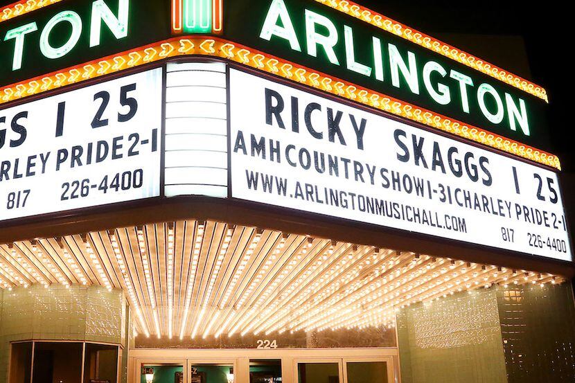 The marquee for the Ricky Skaggs and Kentucky Thunder concert at Arlington Music Hall in...