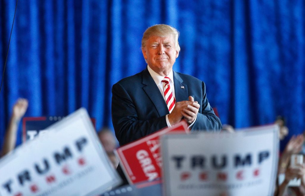 Republican presidential candidate Donald Trump leaves a rally at Grand Junction Regional...