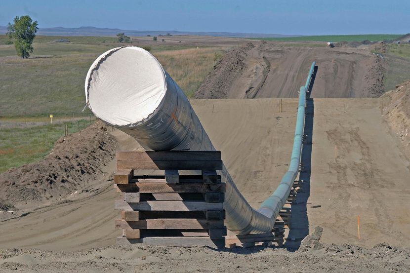 This Sept. 29, 2016, file photo shows a section of the Dakota Access pipeline under...