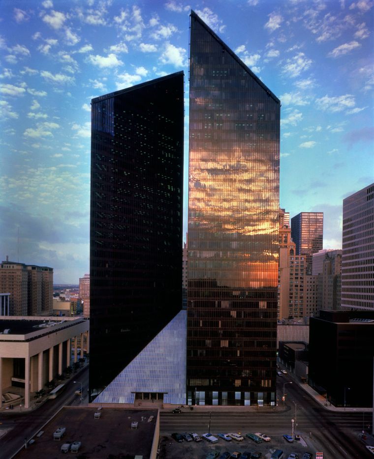 Pennzoil Place is a set of two 36-story towers in downtown Houston, designed by Philip...