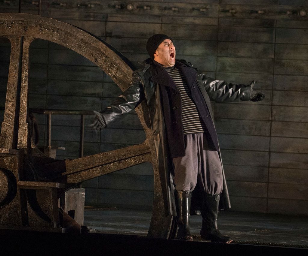 Andrew Stenson, as the Steersman, in dress rehearsal for the Dallas Opera's The Flying...