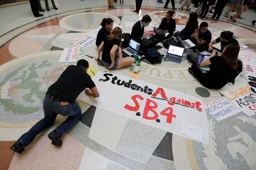 Students gather in the Rotunda at the Texas Capitol to oppose SB4, an anti-"sanctuary...