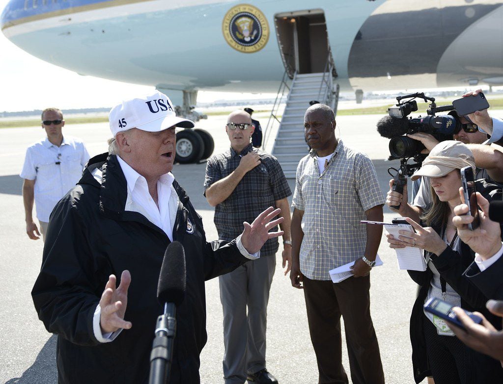 President Donald Trump addressed reporters as he arrived in Fort Myers, Fla., on Thursday. (Brendan Smialowski/Agence France-Presse) 