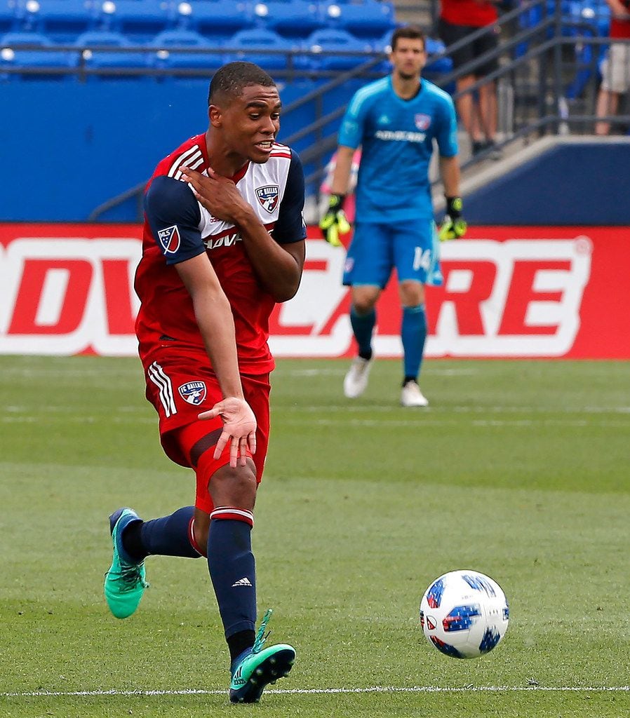 FC Dallas defender Reggie Cannon (2) tries to argue a call during the second half as FC Dallas hosted Vancouver Whitecaps at Toyota Stadium in Frisco on Saturday, May 19, 2018. (Stewart F. House/Special Contributor)