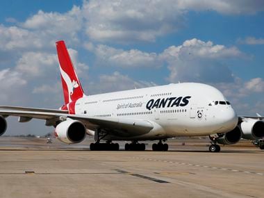 The first Qantas A380 airplane arrived at Dallas/Fort Worth International Airport in Sept. 2014 for the airline's first outbound flight from DFW to Australia that day.