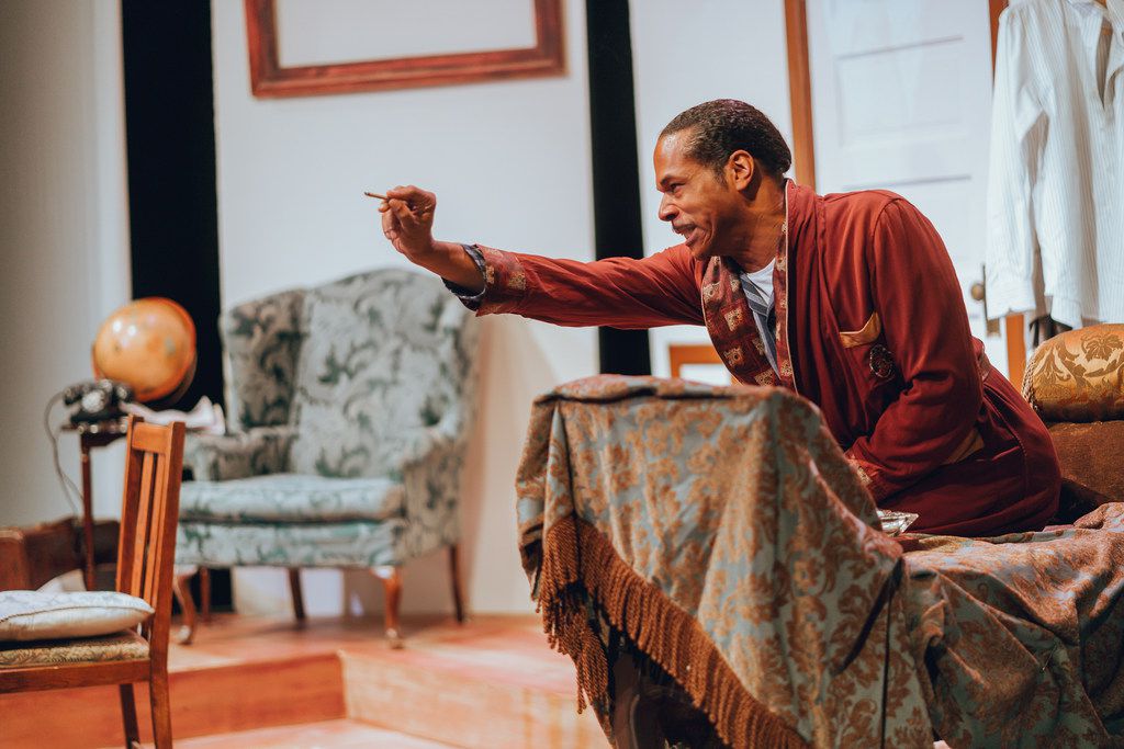 Djoré Nance as persecuted playwright Langston Hughes, in the Stage West production in Fort...