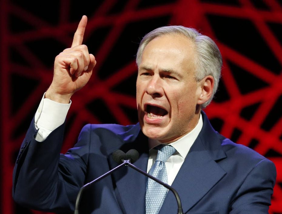 Governor Greg Abbott speaks during the 2016 Texas Republican Convention in Dallas.