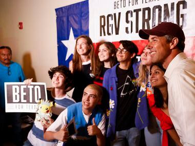 Democratic gubernatorial candidate Beto O'Rourke takes photos with his suppporters at a...