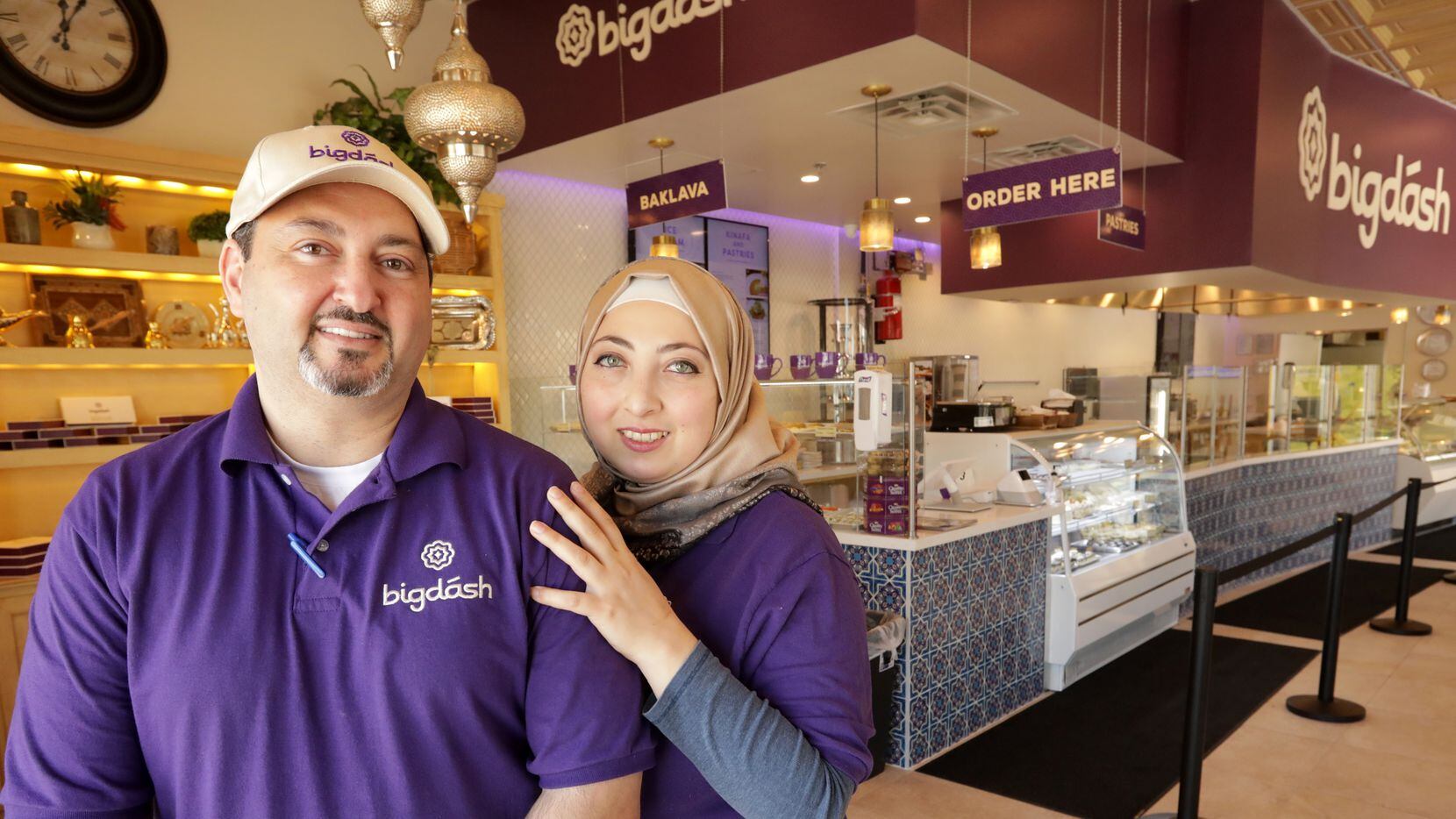 Kareem Alrefaai, left, and Asmaa Khattab pose for a photograph at Big Dash in Frisco, TX, on...