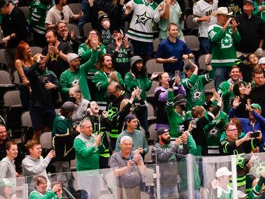 Dallas Stars fans celebrate defeating the Vegas Golden Knights following the shootout period...