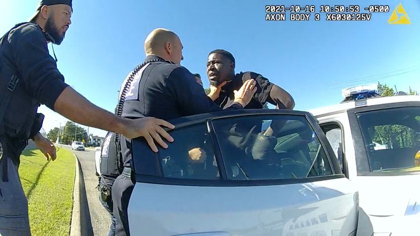 Silvester Hayes repeatedly yelled, “What am I being detained for?” as police restrained him...