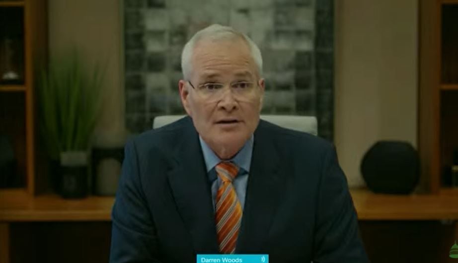 Darren Woods, CEO of Exxon, testifies by video on April 6, 2022, before the House Energy and...