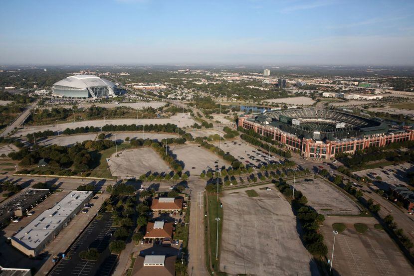 The neighboring Globe Life Park and AT&T Stadium as seen last week.