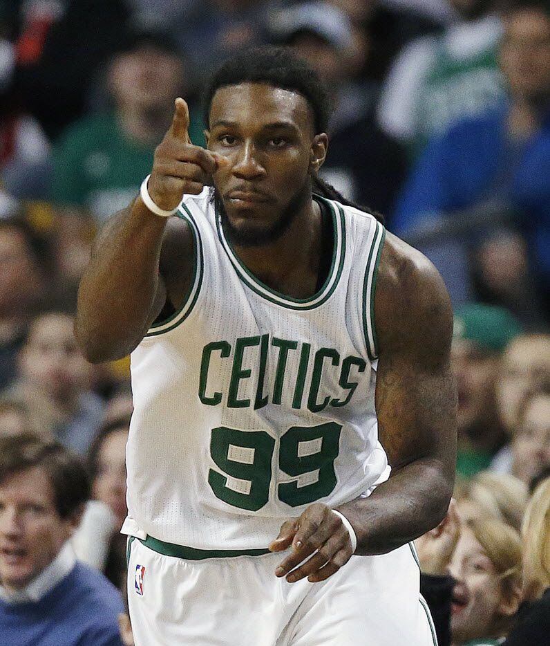 Boston Celtics' Jae Crowder celebrates a basket during the fourth quarter of an NBA...