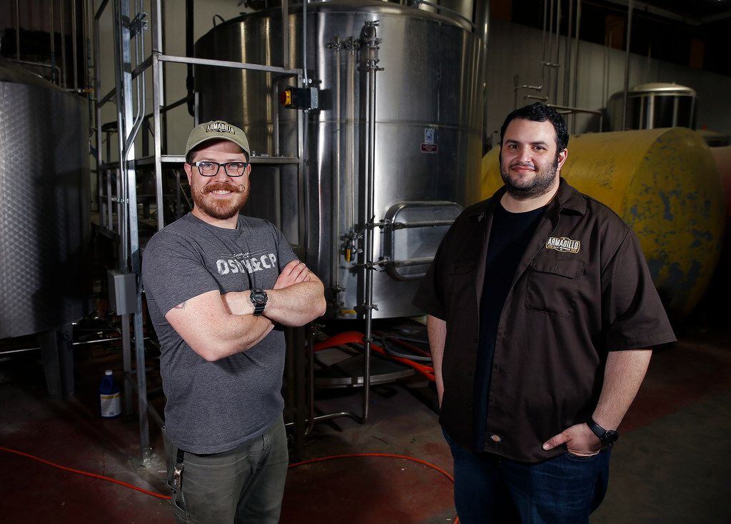 Owners Bobby Mullins, left, and Yianni Arestis inside the new Armadillo Ale Works brewery in...