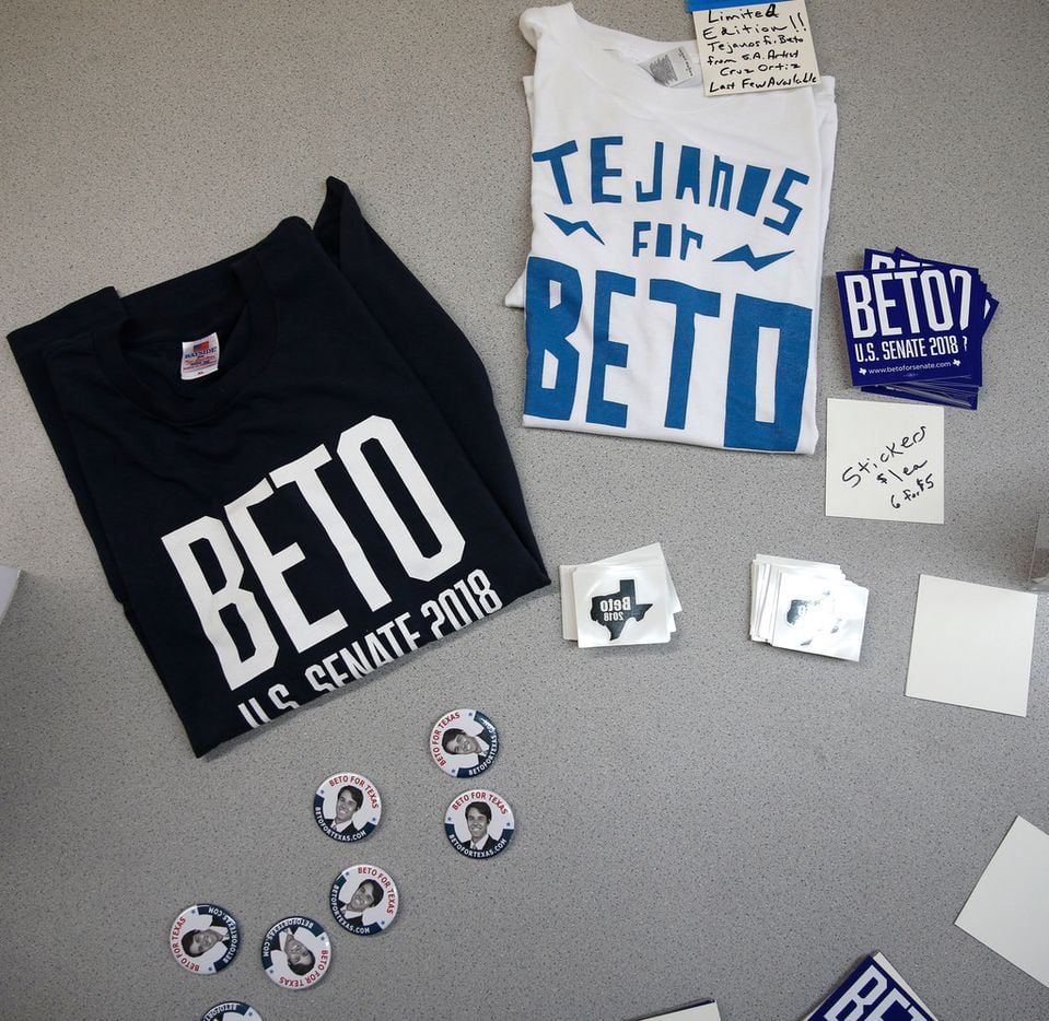 Beto O'Rourke Campaign shirts, buttons and stickers for sale at the Emporium for the Arts in...