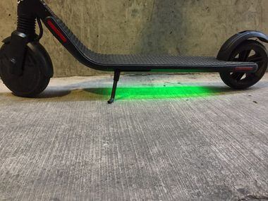A Bird electric scooter shows its colors on Tuesday morning, Oct. 23, 2018 in Dallas. The...