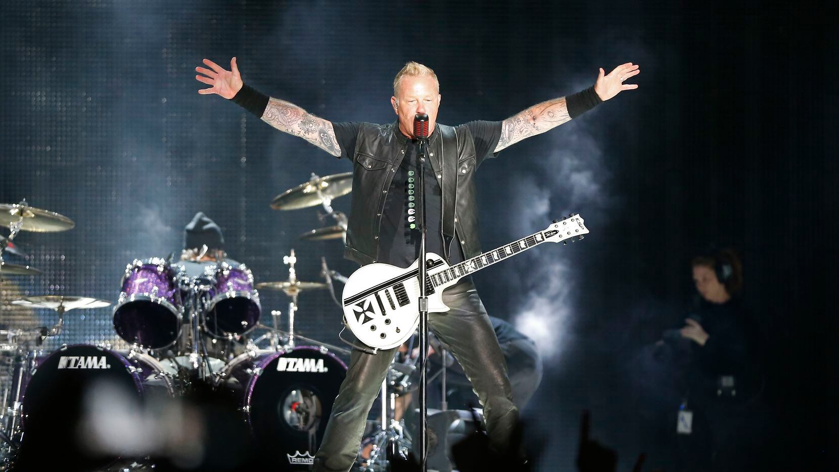 James Hetfield of Metallica performed during a concert at AT&T Stadium in Arlington on June...