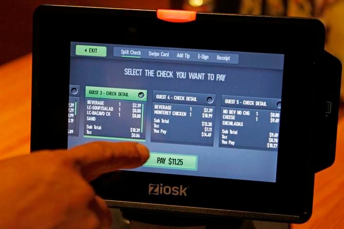 
Customers can pay separate checks with a Ziosk tablet. It can also can send a drink refill...