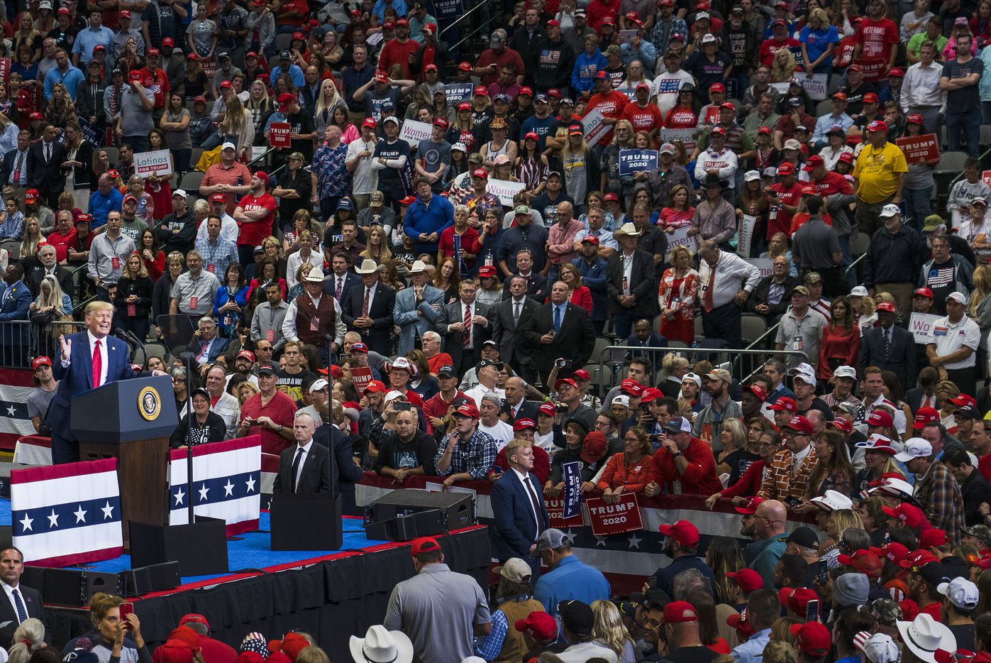 President Donald Trump addresses a campaign rally at the American Airlines Center on...