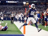 A flag is thrown on New York Giants cornerback Darnay Holmes (30) after Dallas Cowboys wide...