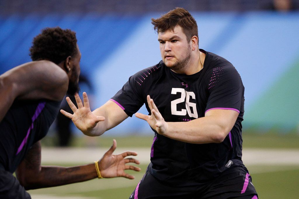 INDIANAPOLIS, IN - MARCH 02: Notre Dame offensive lineman Quenton Nelson in action during...