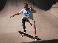 Skateboarder Jon Comer, who died in 2019, shows off his skills at the Lively Skate Park in...
