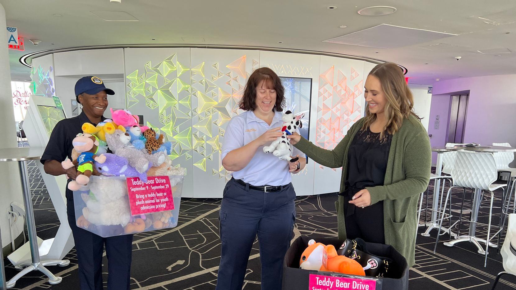 Visitors to Reunion Tower this month donated dozens of teddy bears for Dallas Fire-Rescue to...