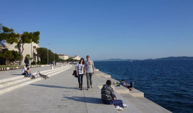 The ‘Riva’ in Zadar, Croatia attracts locals and visitors alike, with its views over the...