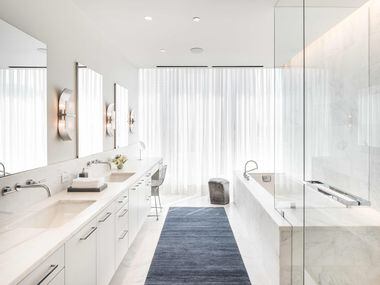 The model bathroom in the Hall Arts Residences condo tower in downtown Dallas.
