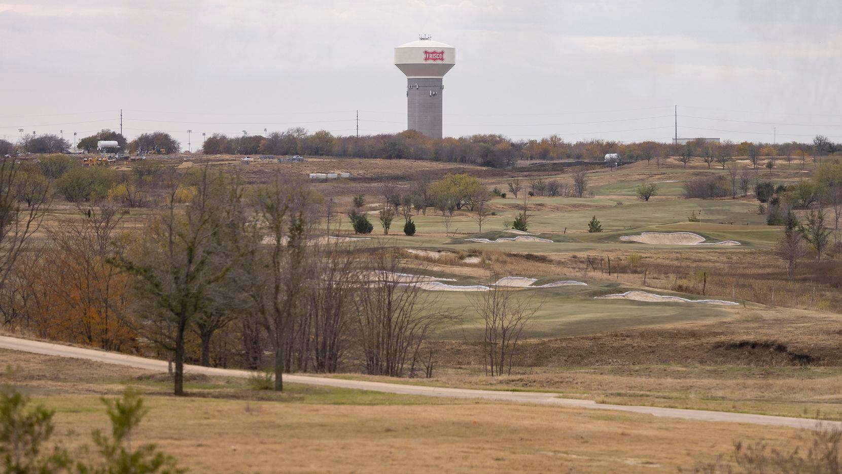 The Frisco water tower and golf course seen from the Omni PGA Frisco resort on Tuesday, Dec....