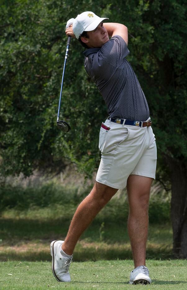 Highland Park, Joe Stover, tees off on the no. 15 hole during the first round of UIL Class...