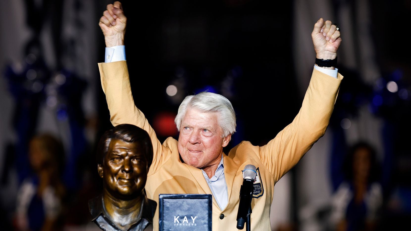 Dallas Cowboys head coach Jimmy Johnson displays his Super Bowl XXVII championship  ring on Wednesday, June 3, 1993 in Irving, Texas. The ring has a dazzling  five-point-shaped diamond in the center with