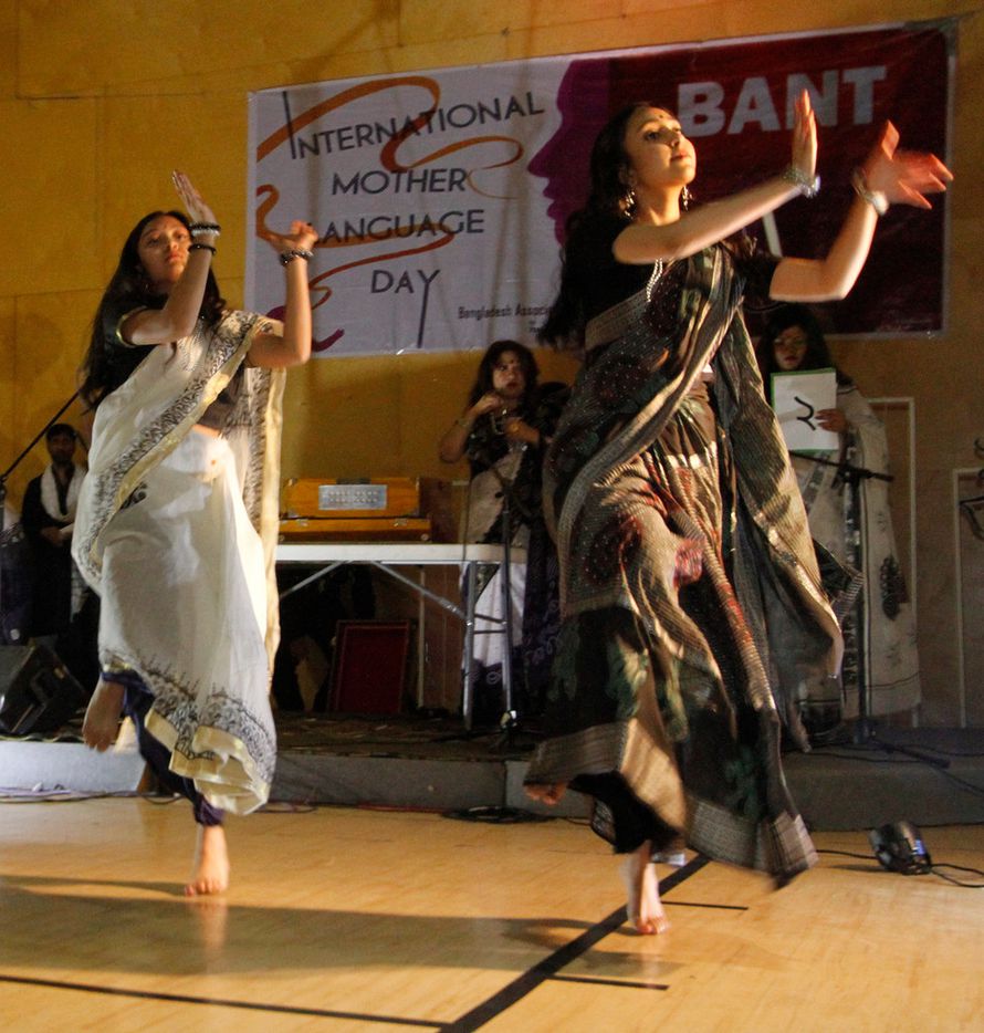 Farha  Lamisa (right) and Sanuvar Sultana dance during a performance at International Mother...