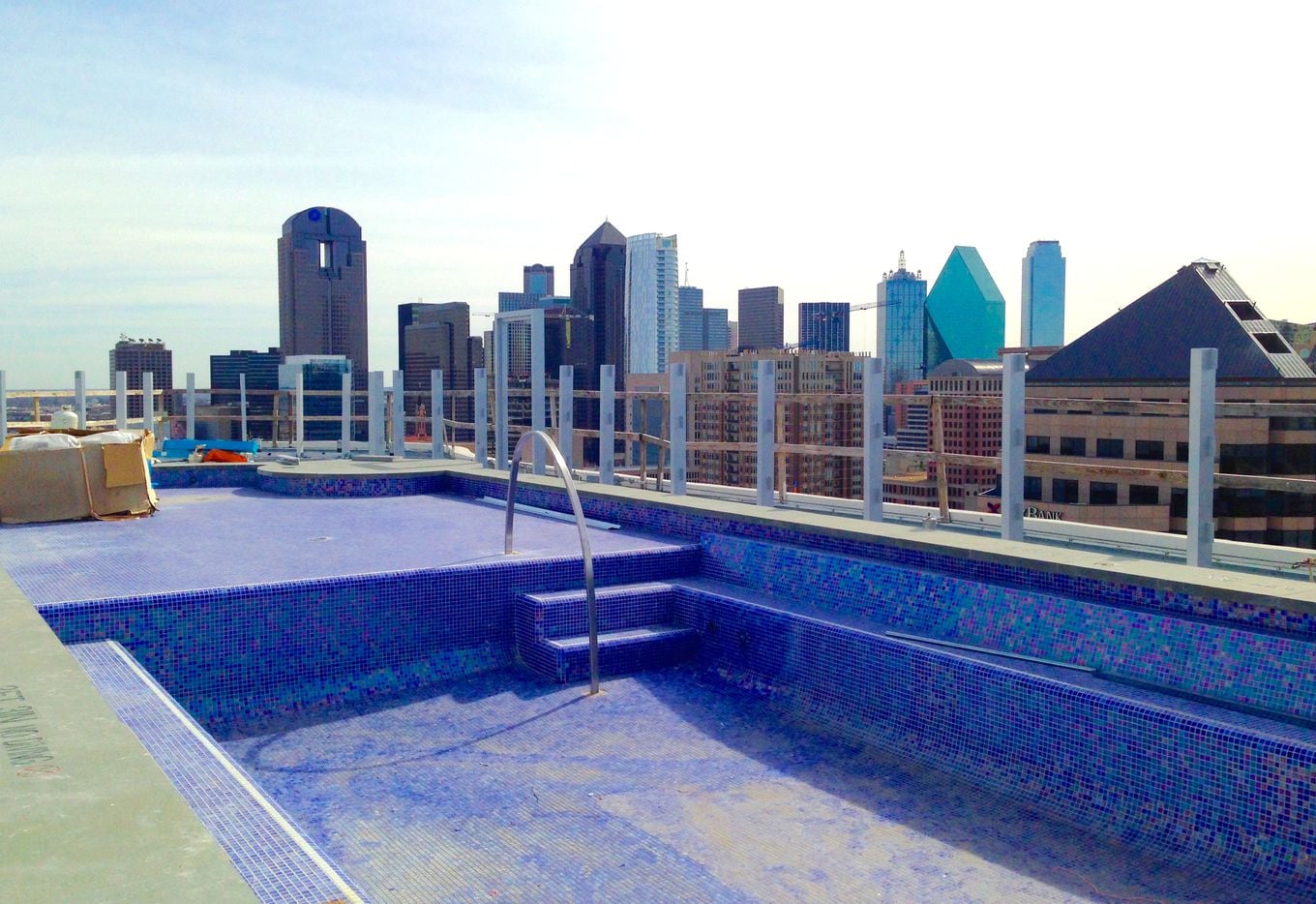 A rooftop pool is still under construction at the One Uptown apartments on McKinney Avenue....