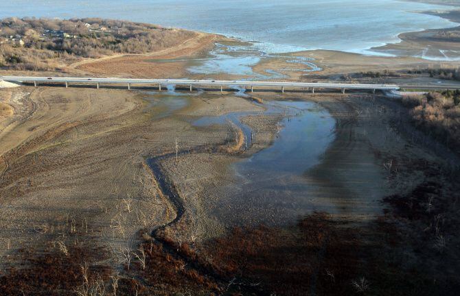 Lake Lavon, photographed during a period of drought that left it only about half full, is the main reservoir of the North Texas Municipal Water District.
