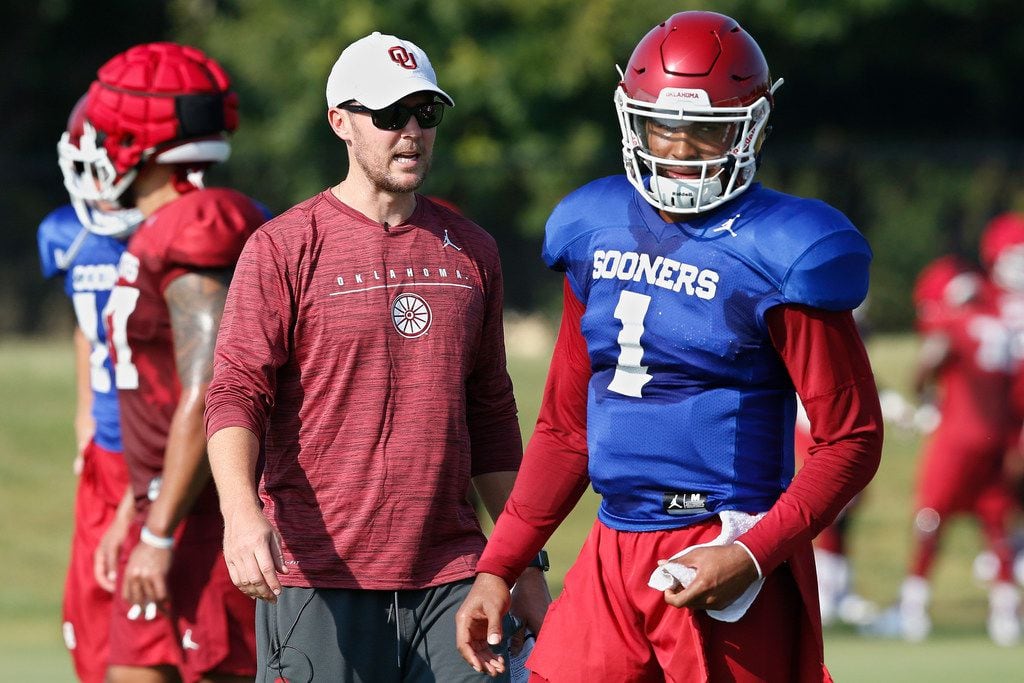 FILE - In this Monday, Aug. 5, 2019, file photo, Oklahoma head coach Lincoln Riley watches...
