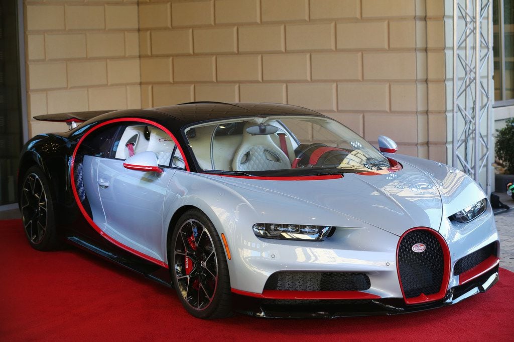 The exterior of a Bugatti Chiron during an event put on by Park Place commemorating the...